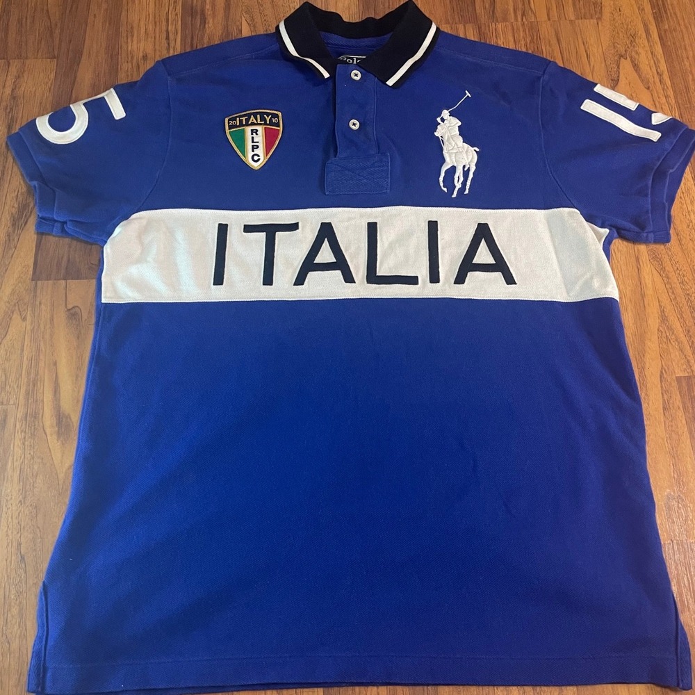 Polo Ralph Lauren Italia Big Pony Polo Shirt Mens Medium Blue Custom Fit Cotton